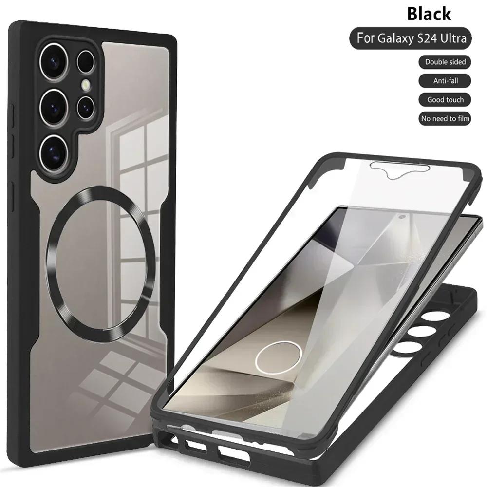 360° Full Shockproof Magsafe Case for Samsung Galaxy S25 S23 S22 S24 Ultra Plus FE Magnetic Wireless Charging Transparent Cover