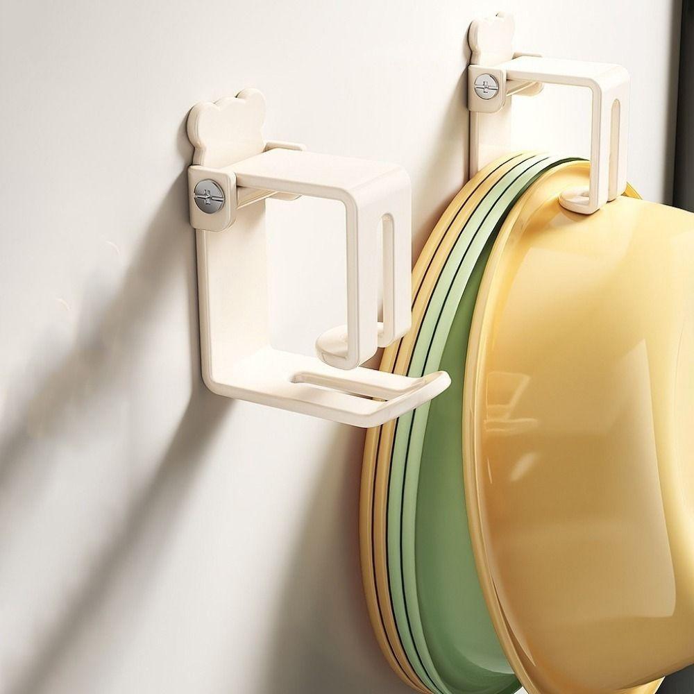 2 Pieces Punch-Free Basin Storage Rack Wall Mounted Wash Basin Holder Wash Basin Hooks  Bathroom