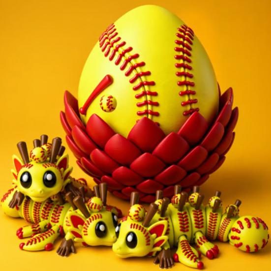 Sports Ball Dragon Egg Toy with Articulated Dragon Inside 3D Printed Baseball Football Basketball Volleyball Bowling Egg Dragon Fidget Toy