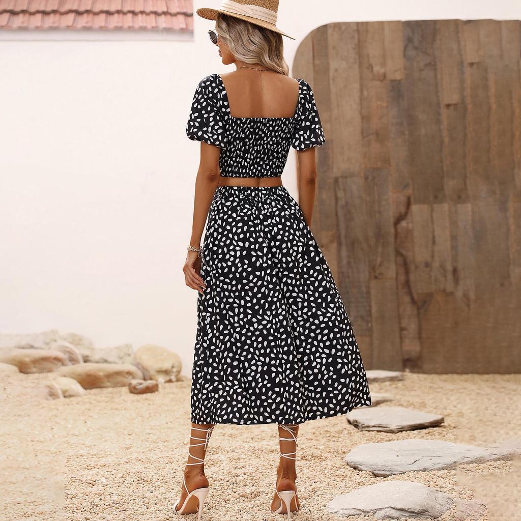 Damen Sommerkleid mit Print, zweiteilig, schmal, für den Urlaub, elegant, A-Linie, langes Kleid