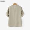 ZANZEA Women Casual Round Neck Loose Splice Short Sleeve Blouse