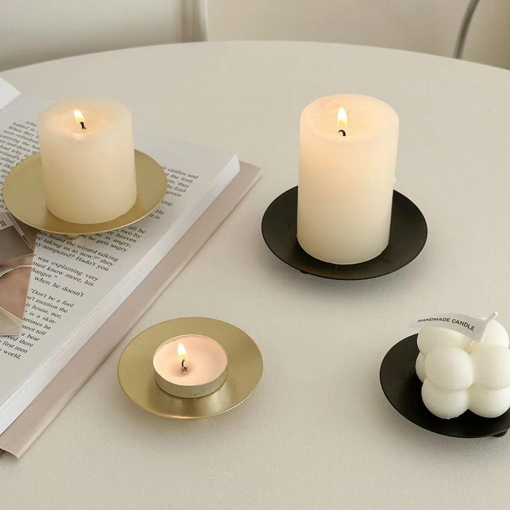 Black Pillar Metal Plate Round Candle Base Tray Creative Festival Candlestick Holder  Wedding Party