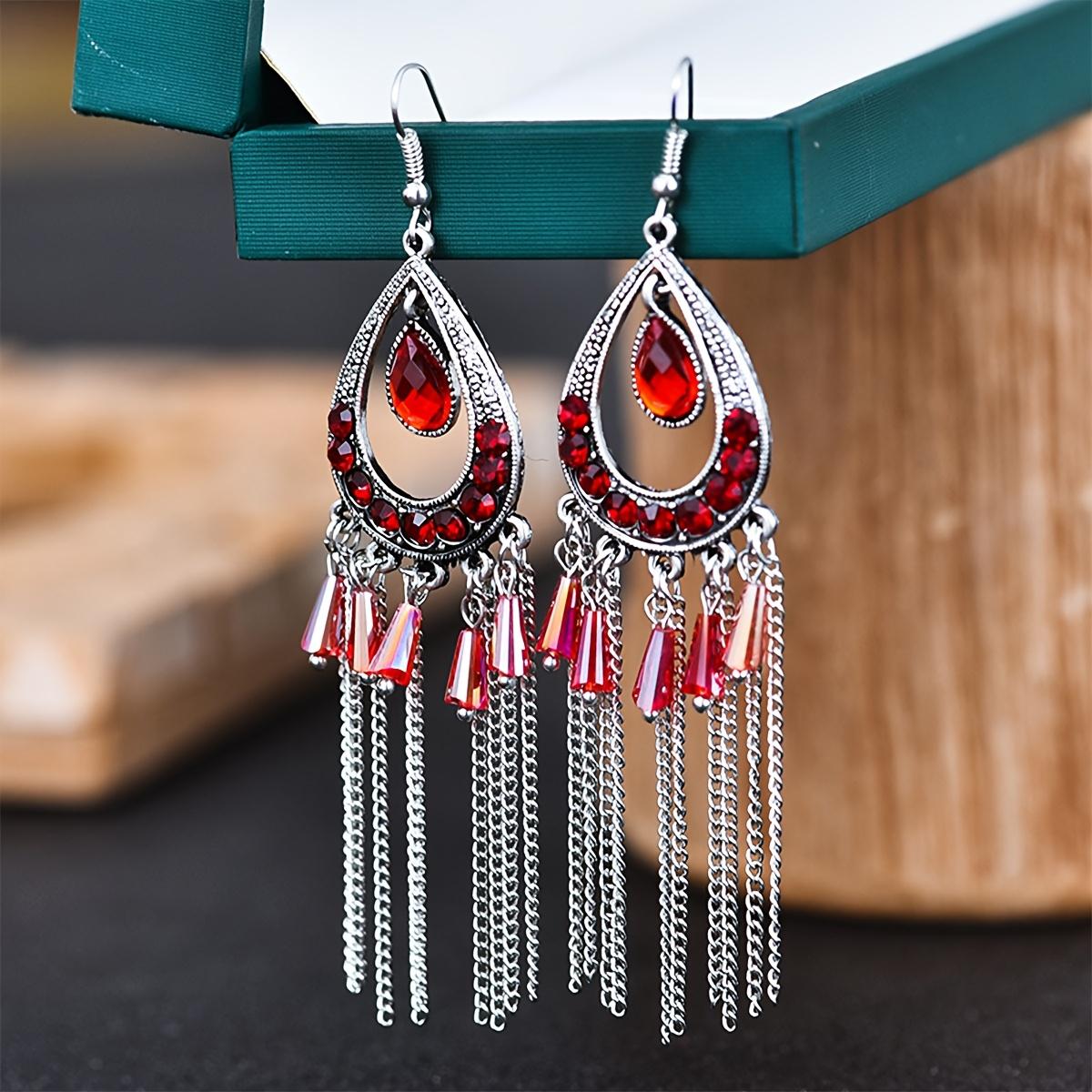 Ethnic-style multi-layered tassel earrings for women, stylish and elegant diamond-studded earrings