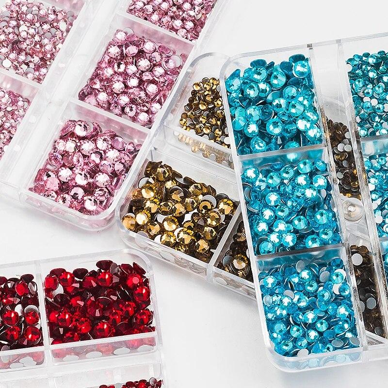 1Box Mix Sizes Ss6-ss20 Glass Non Hot Fix Rhinestone Flat Back Crystal Stone Strass Glitters Nail Diamond For DIY Garment