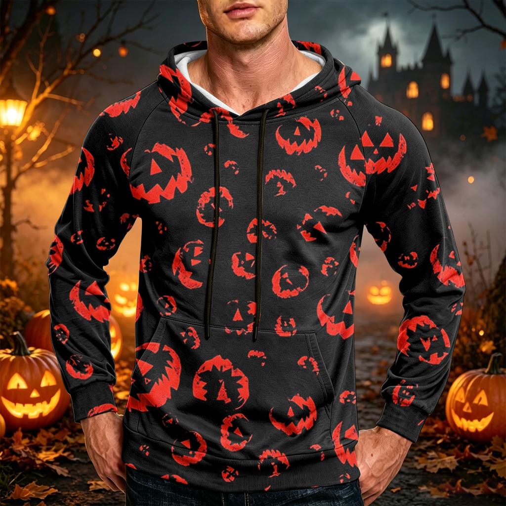 Men's Casual Loose Fit Hoodie with Pocket Drawstring Printed Design for Everyday Wear