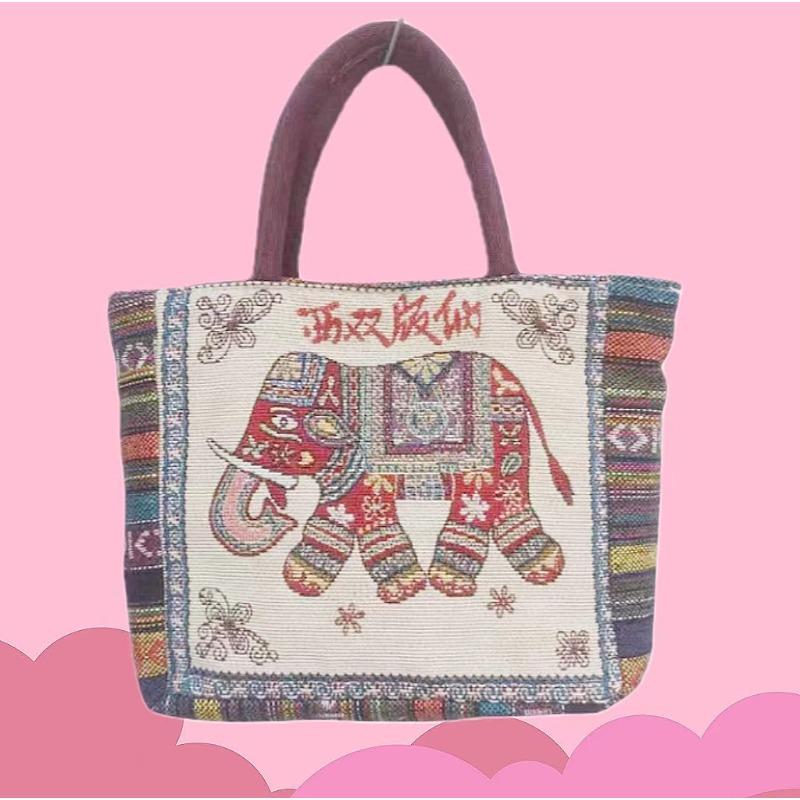 Canvas bag, women's large-capacity double-sided embroidered animal handbag, mommy bag, go shopping, handbag