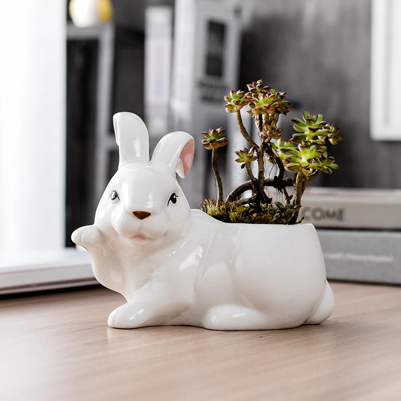 Creative Cartoon Animal Flower Pot Ceramic, Horticultural Desktop Succulent Flower Pot Hand-Painted
