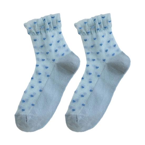 Women's Mesh Sheer Socks Heart Print Ruffle Ankle Socks Summer Ultra Thin