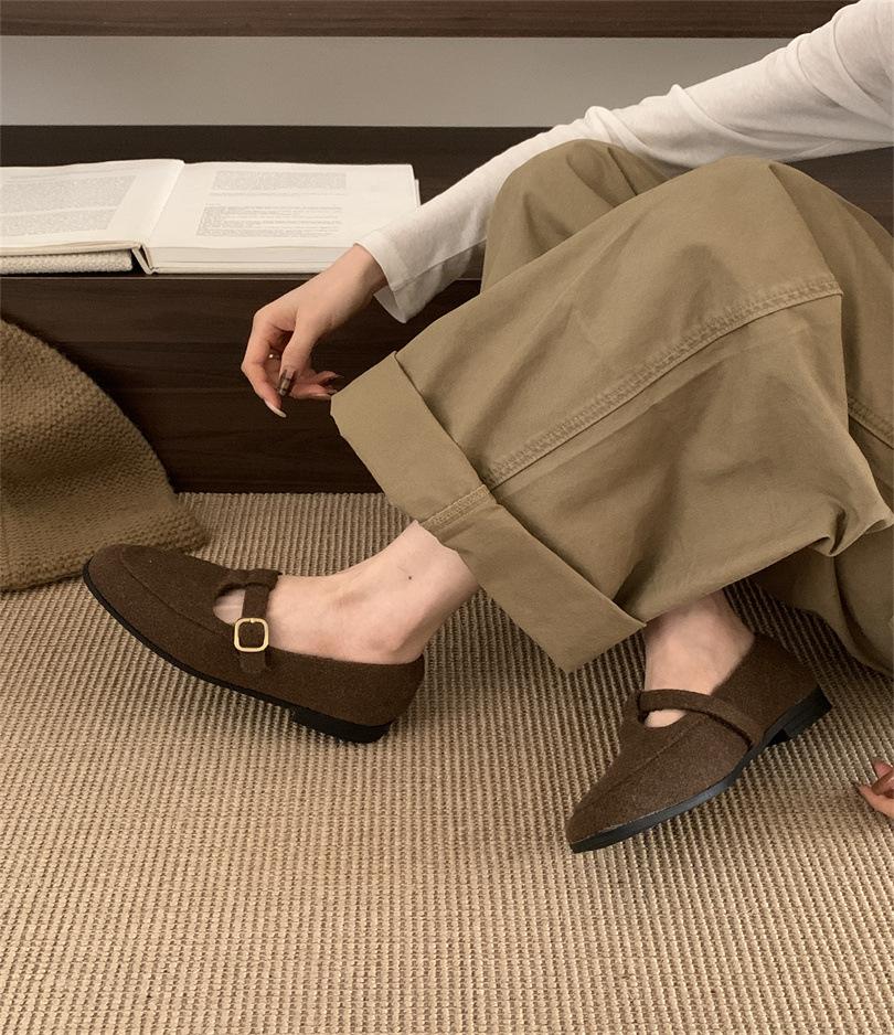 Korean Version of Retro T-shaped Flat-soled Loafers with Round Head for Women 2025 Autumn Versatile and Thin Mary Jane T-shaped Single Shoes for Women