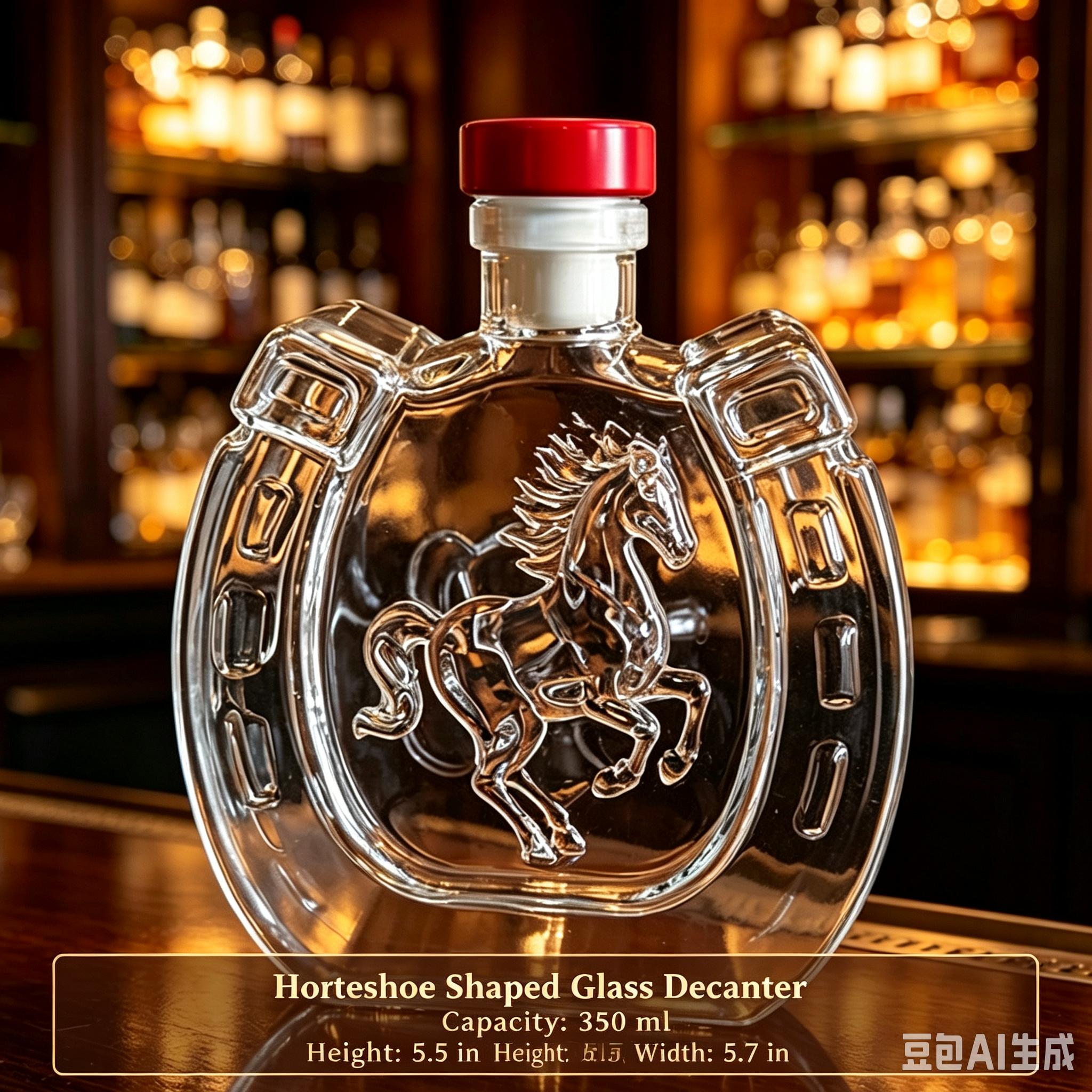 Hufeisen Glas karaffe 350ml mit geprägtem Pferde Design rot