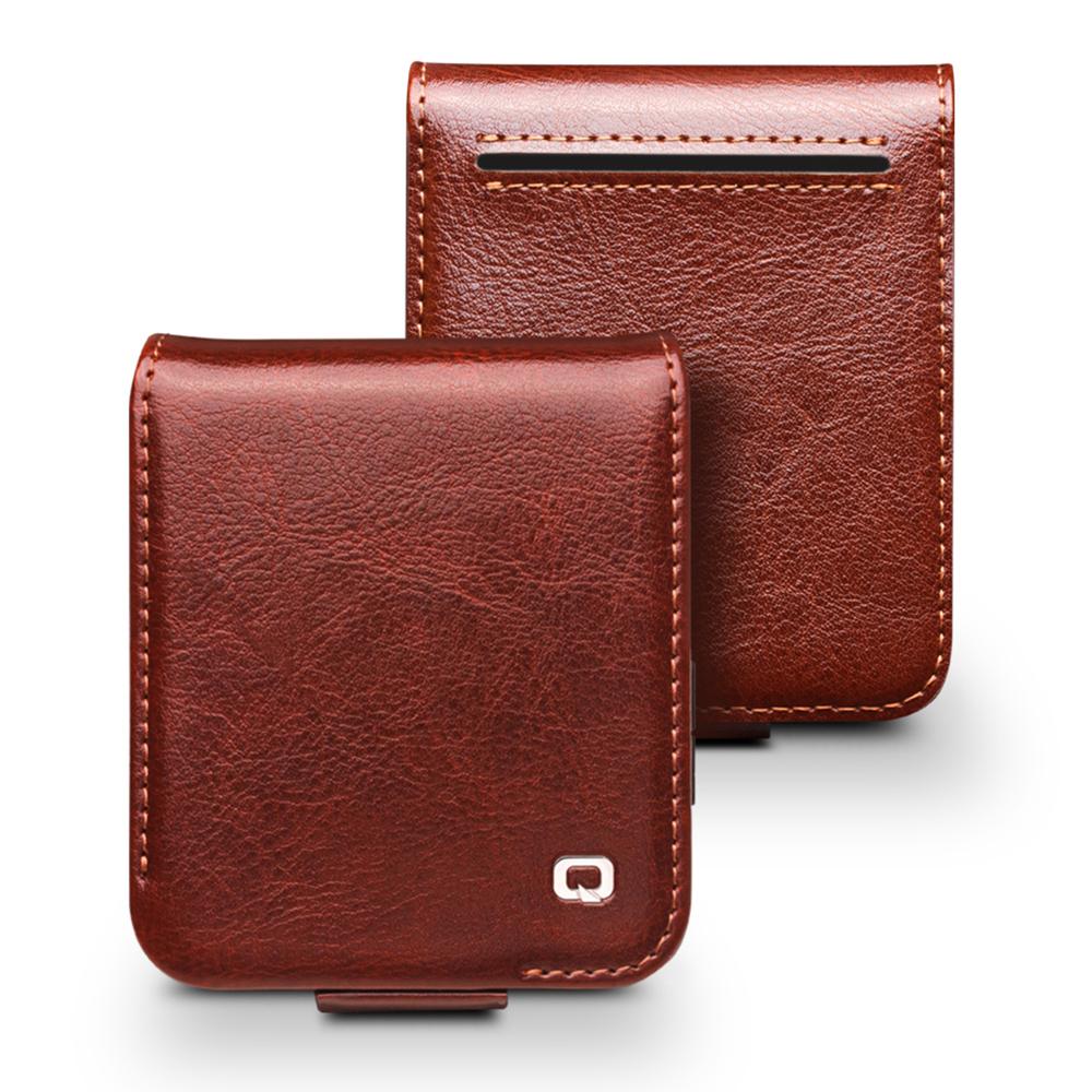 

QIALINO Чехол для Samsung Galaxy Z Flip6 5G из ТПУ + Натуральная коровья кожа, фолио, откидная крышка для телефона Brown