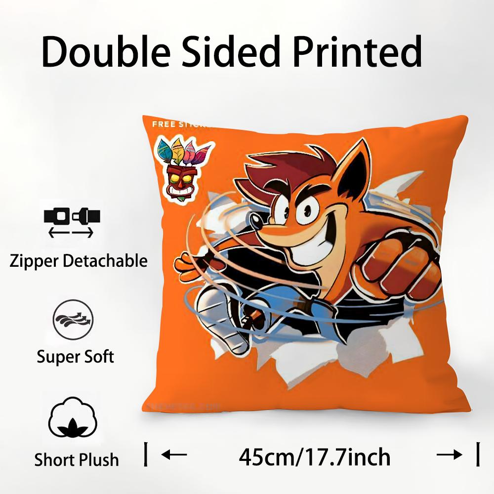 C-Crash B-Bandicoot Kissenbezug Plüschstoff Weich Beidseitiger Druck Sofakissenbezug Dekokissenbezüge