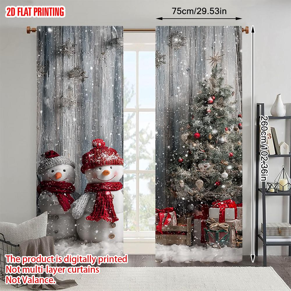 2pcs   Plane Printing Light Filtering Curtains Festive Snowman & Christmas Tree Versatile Polyester (without Rod) Festive Use