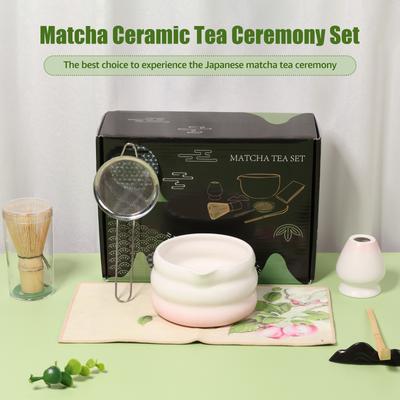 4/7 Pcs Japanese Matcha Tea Set Matcha Accessories with Bamboo Whisk and Teaspoon Ceramic Matcha Making Set for Home Tea Lovers