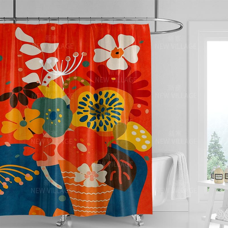 Mexican-Style Colorful Female Shower Curtain-Lady In Bright Attire, Cacti, Watermelons,Birds & Flowers, High-Quality, Waterproof