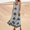 Women's Summer Casual Fashion Flower Printed Sleeveless  Pocket Dress