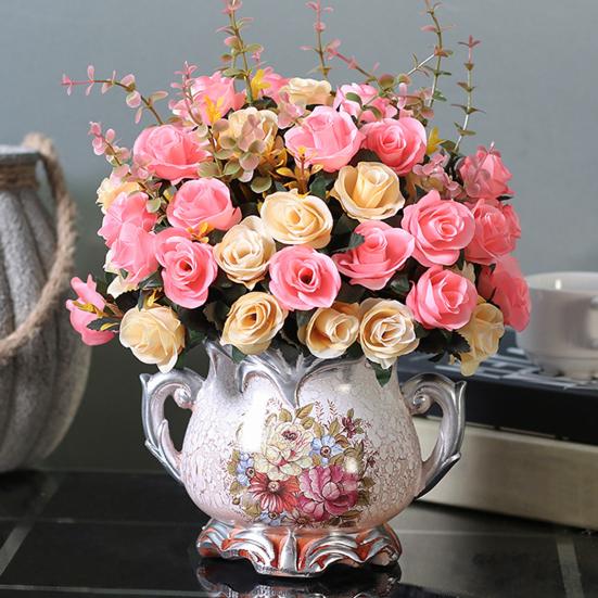 6 Forks 12 Heads Simulated Roses Bright Colors Realistic Appearance Artificial Flowers Photo Props Home Decor