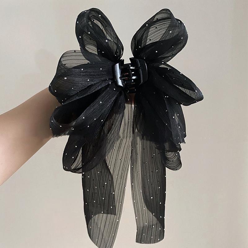 Korean Style Fashion Large Bow Ribbon Hair Claw Super Fairy Temperament Glitter Rhinestone Hair Clip Girl Sweet Hair Accessories