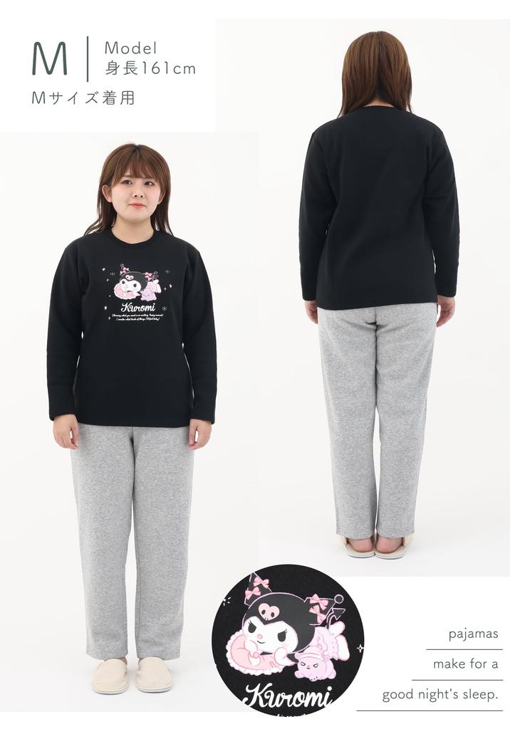 Kaituck Family Kuromi Long Sleeve Shaggy Pajamas for Winter Women's Fleece-Lined (M, Black)