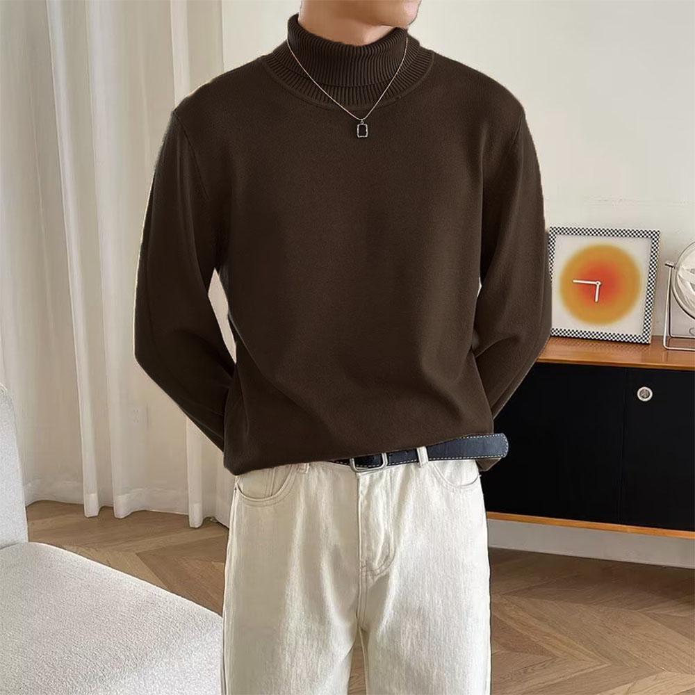 Vinterskjorte for menn, fleecegensere, casual genser, ensfarget, grunnleggende gensere med høy krage, koreansk trend, herremote