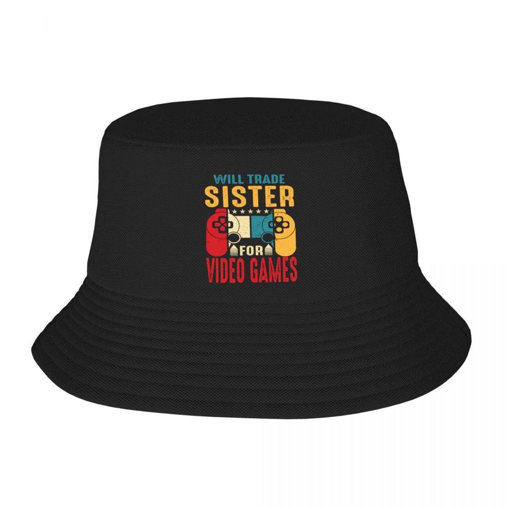 Custom Will Trade SISTER For Video Games Bucket Hat Women Unisex Beach Sun Summer Camping Fishing Cap