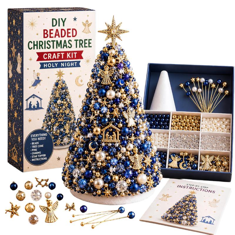 Kit de manualidades para árbol de Navidad con cuentas DIY, Mini árbol de cuentas con adorno superior exquisito, Decoración de mesa navideña hecha a mano para el hogar Christma
