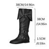 Women's Flat Boots Autumn and Winter New Solid Color Belt Buckle Decorative Large Size Roman Medium Boots