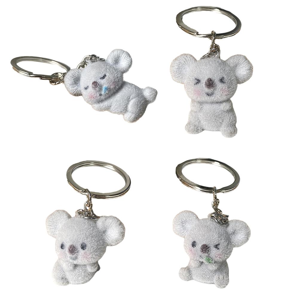 Pack of 4 Cute Flocked Koala Keychain Youthful Koala Key Accessory Lightweight And Easy To Carry Keychain Decoration