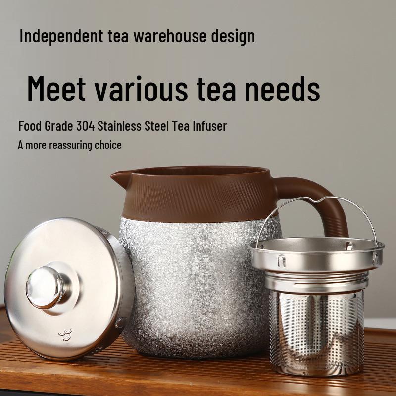 Retro Titanium-Coated Large Capacity Stewing Teapot with Water Separation & Portable Handle for Home Use