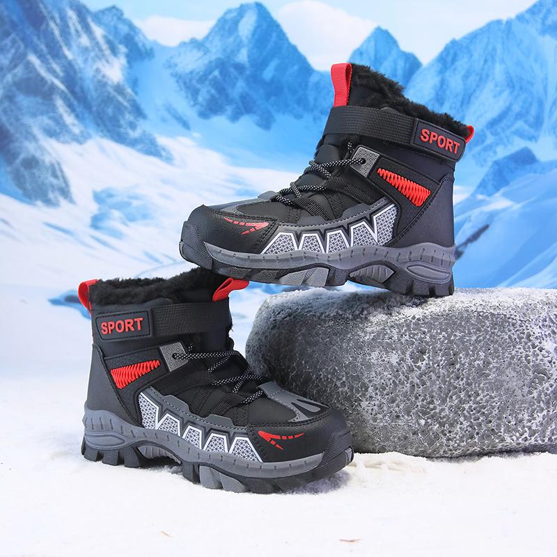 Boy's Winter Snow Boots with Plush Insulation Anti Slip Outdoor Sports Snow Boots