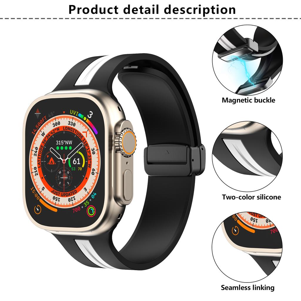 KALEBOL Striped Magnetic Silicone Strap for Apple Watch Series 10 9 8 7 SE 6 5 4 3 2 1 42mm 41mm 40mm 38mm Watch Band