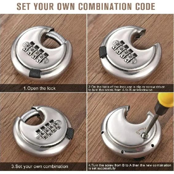 Stainless Steel Round Password Padlock Warehouse Outdoor Door Ship Container Chain Horizontal Opening Lock Anti-theft Waterproof