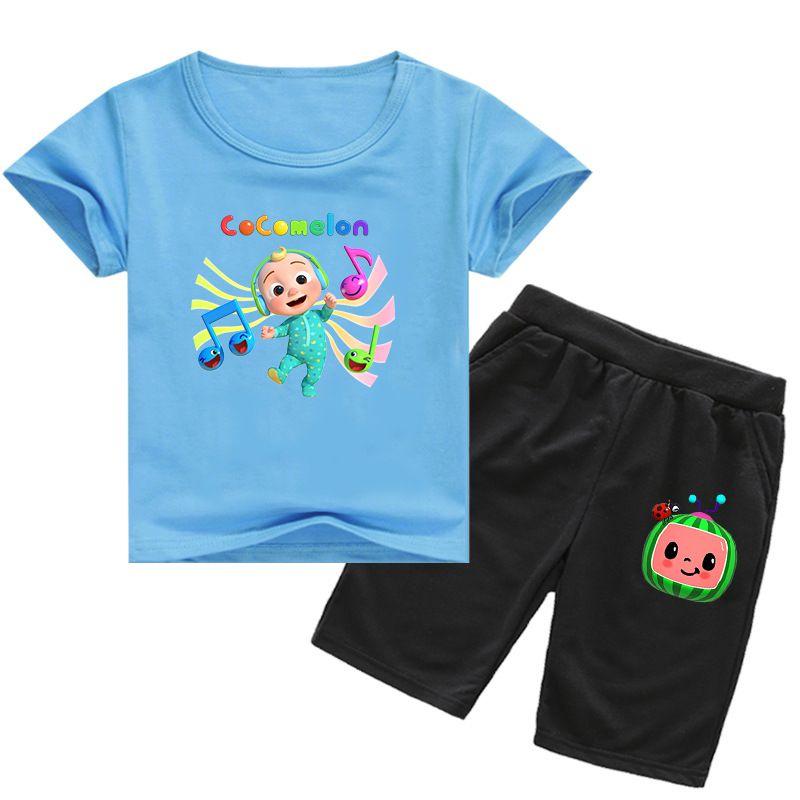 

Sleeve Short Kids Tshirt Shorts Boys Girls 2pcs Tops Pants Set Casual 110cm синій