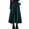 Women Midi Skirt High Waist Patchwork Color Pleated Skirt Autumn