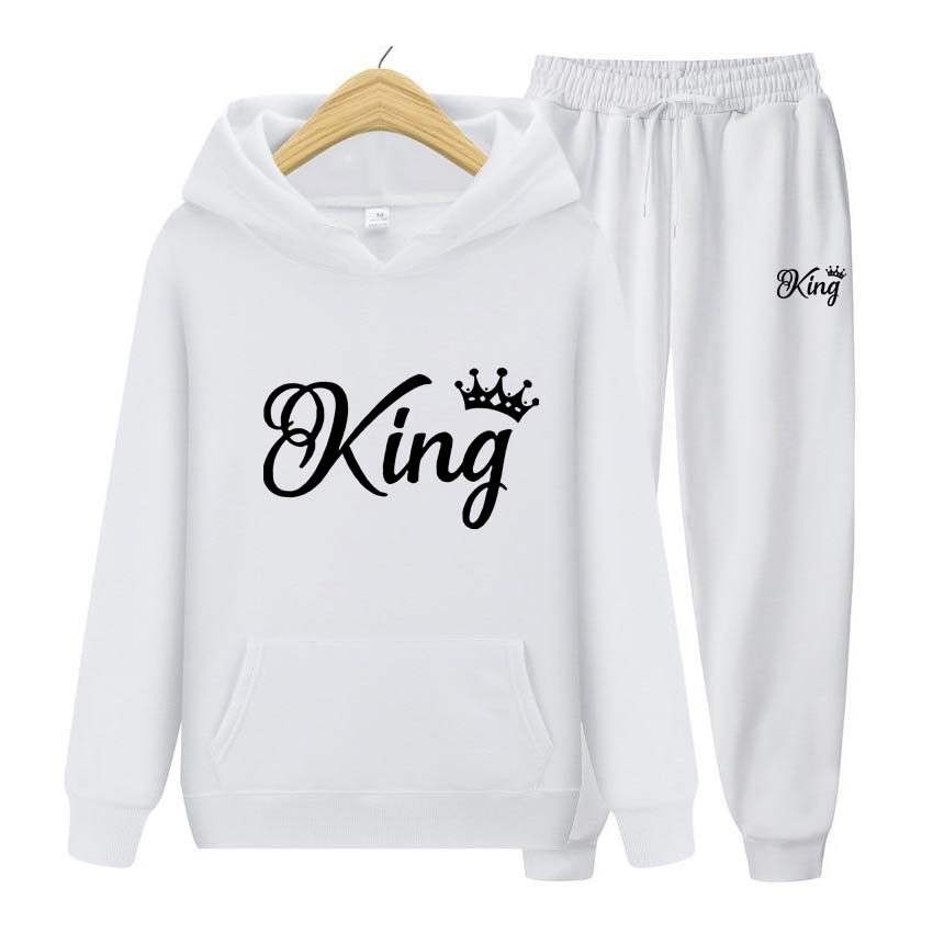 Träningsoveraller för män Set Vår Höst King Print Sweatshirt Långärmad Luvtröja Joggingbyxa Sweatshirt Streetwear Sportoverall
