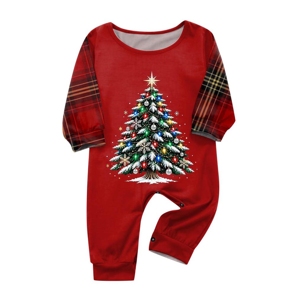 Christmas-print long-sleeve and long-pant matching family loungewear set