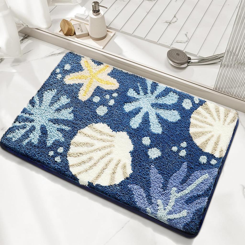 Faux Cashmere Bathroom Mat Entrance Anti Slip Water Absorbent Cartoon Starfish Shell Carpet Home Decoration