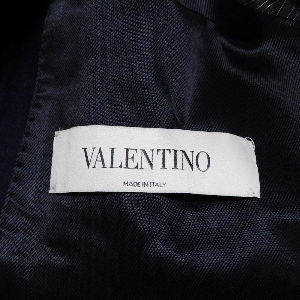 Used 8901 Rib Coat 7868 Striped Border 44 Piping Collared 2-Way Long Wool Navy Men's from Japan AUTHENTIC