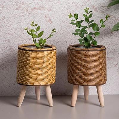 1 Stück Boho Pflanzenständer Korb Blumenregal Sukkulenten Pflanzen Gewebter Pflanztopf Imitation Rattan Blumenständer Korb mit Abnehmbaren Beinen