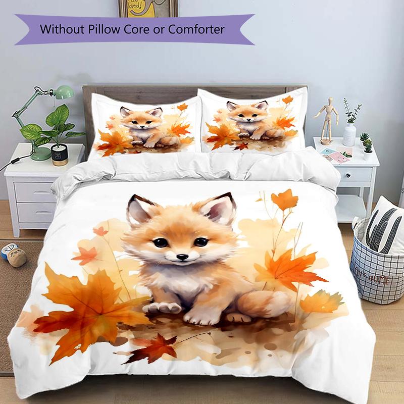 3pcs Small Animal Fox Cute Design Pattern Bedding Set, 1* Cover + 2*Pillowcases, Printed Bedding Set, Soft and Comfortable, Suitable for Bedroom