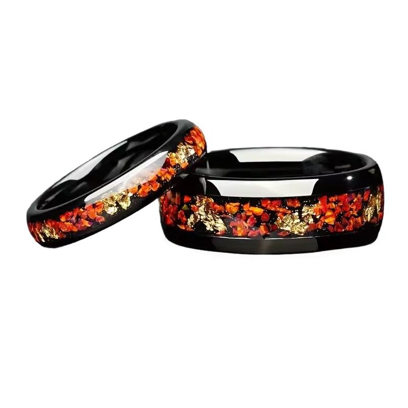 Autumn Maple Leaf Gold Foil Camellia Design Couple Rings Set Romantic Gift For Him And Her Anniversary Jewelry