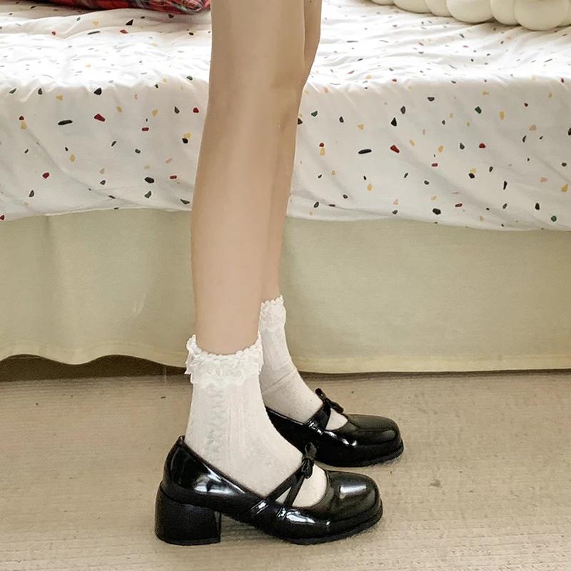 Fashion Thick Heel Women Mary Jane Shoes Fashion Butterfly-knot Slip On Shoes 2025 Spring Ladies Casaul College Style Pumps