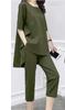 Chiffon Top and Comfortable Loose Fit Jersey Gaucho Pants Sizes [scion & co] [Scion] 2-Piece Set, Slimming, S-XL (JP, Alphabet, XL, Green)