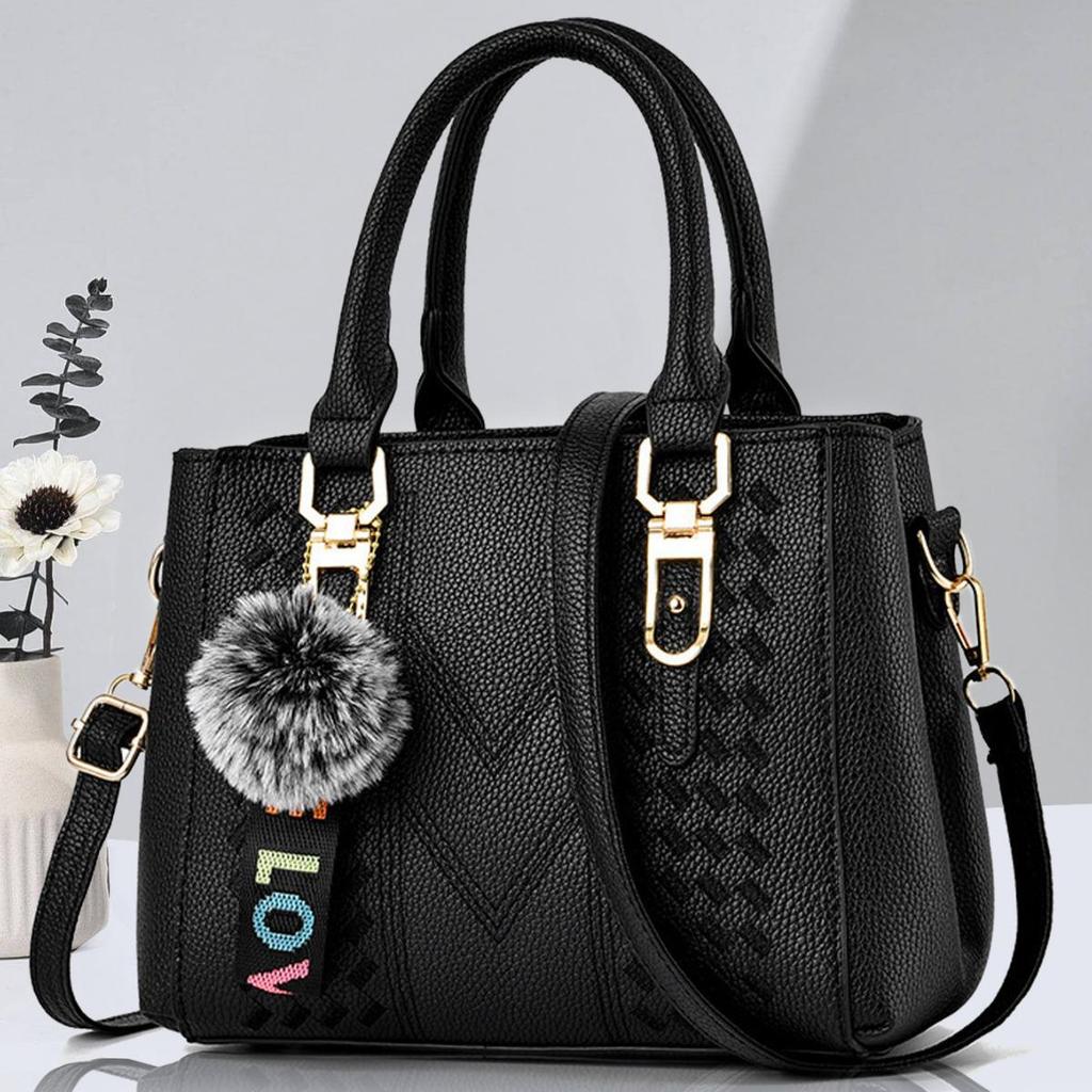 Women's Minimalist Pompom Pendant Shoulder Bag - Large Capacity Crossbody Handbag