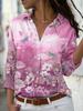 2025 Spring/Summer Printed Long Sleeve Lapel Shirt for Women - European & American Style