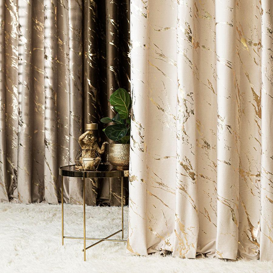 Marma - Ready-Made Eyelet Curtain - 140X250Cm - Cream with Gold Print