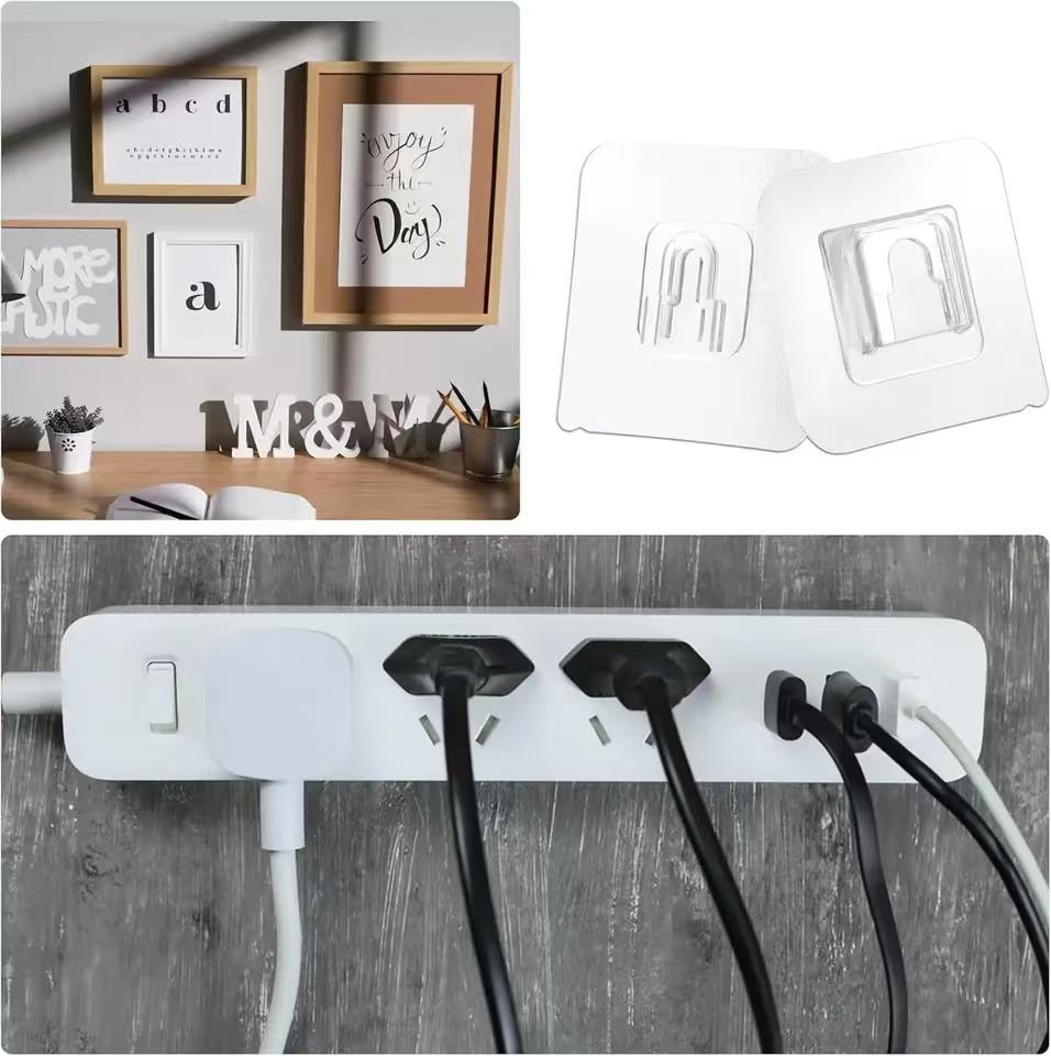 

2-40PCS Cable Organizer Clips Double-Sided Adhesive Wall Hook Hanger Strong Transparent Suction Cup Wall Holder For Kitchen Bath 2 PCS(1 Pair)