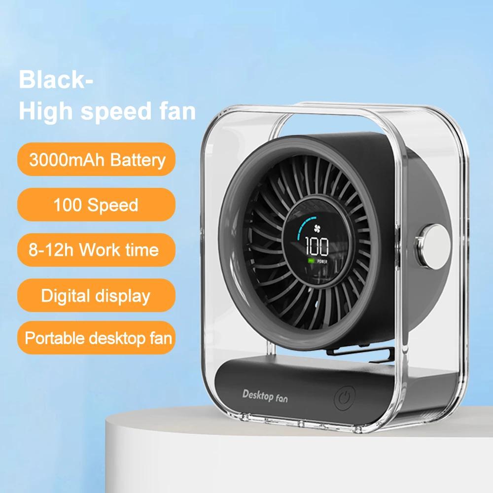 Desktop Fan LED Digital 3000mAh USB Rechargeable Camping Fan 100 Adjustable Quiet Table Fan Turbo Airflow for Bedroom Office