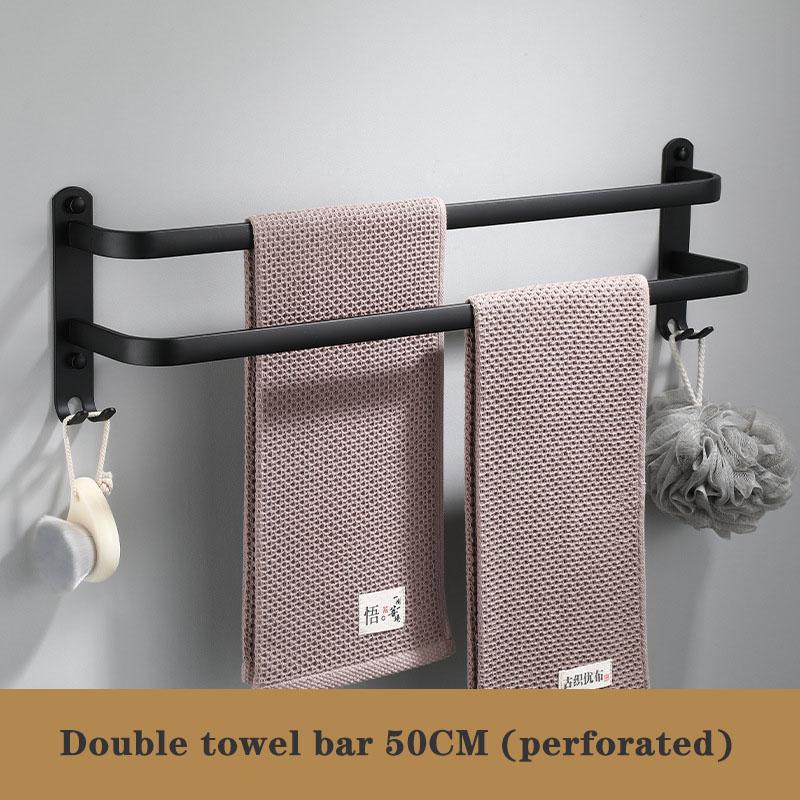 Wieszak na ręczniki ścienny 30-50 CM Stojak na ręczniki Łazienka Aluminium Czarny Drążek/Reling na ręczniki Matowa czerń Uchwyt na ręczniki z naklejką