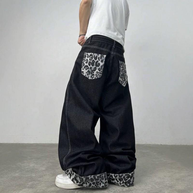 Jeans Rectos de Pierna Ancha de Tiro Alto con Estampado de Leopardo Denim Lavado para Mujer Corte Holgado Pantalones Casuales Otoño 2026